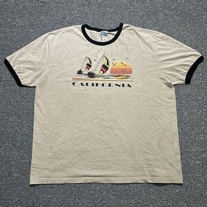 District Threads Tan California Sailboat Graphic‎ Y2K Ringer Tee Size XL